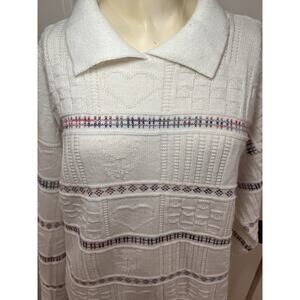 Over Sized Grandmacore Sweater Hearts Cottagecore Knit White Basic Editions Vtg